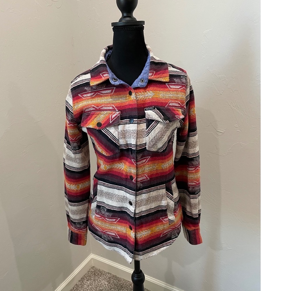 Rock & Roll Denim Womens XS Southwestern Aztec Snap Front Shirt Jacket Red Multi
